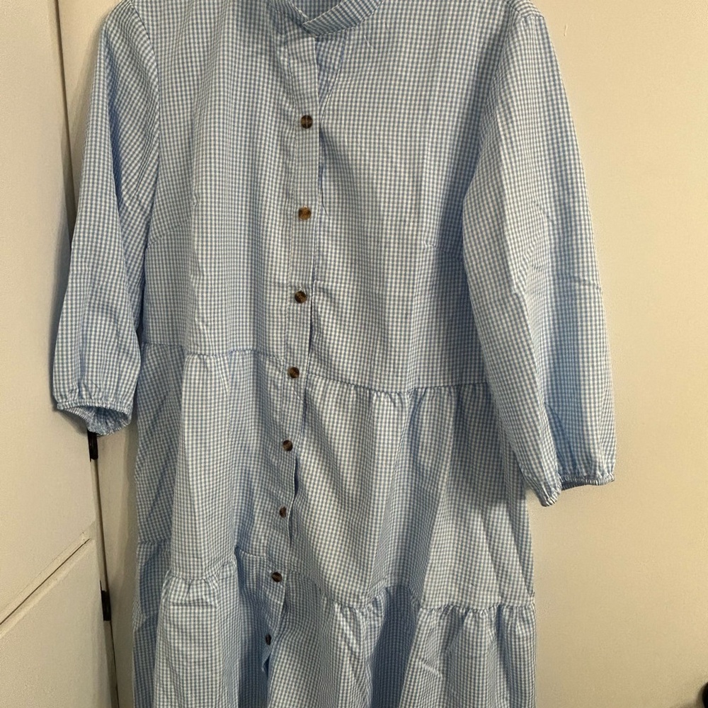 Blue Gingham Button-Down Dress size large never worn!